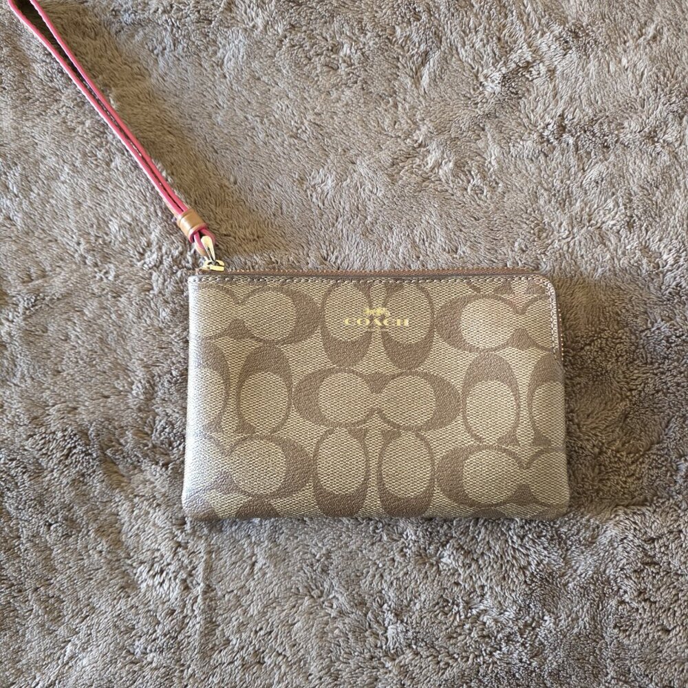 Signature Crossbody & Wristlet Set Brown Khaki Leather Trim - Picture 6 of 16